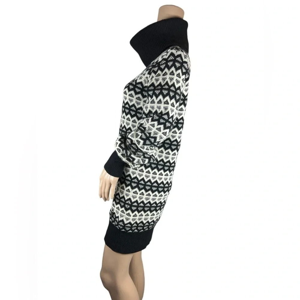 See by Chloe Womens Geometric Print Turtleneck Sweater Mini Dress Wool Size 4 - Picture 3 of 13